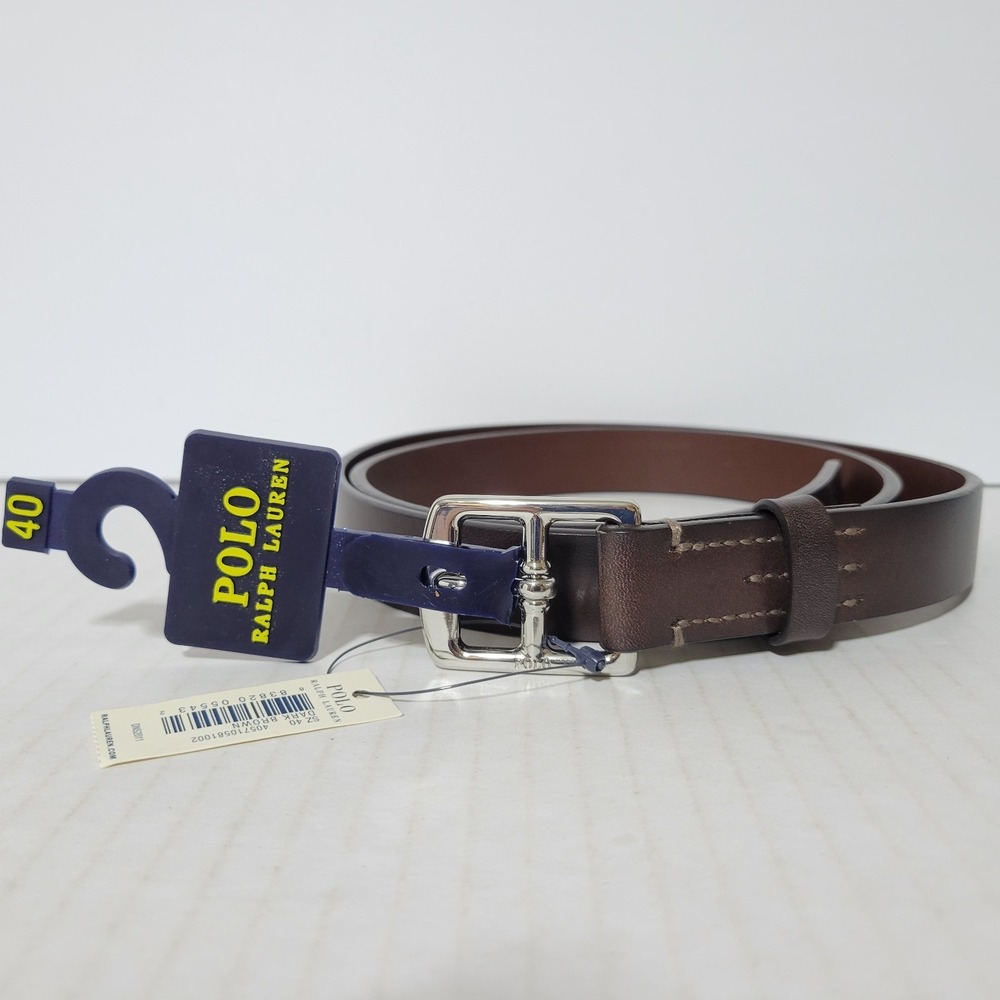 Polo Ralph Lauren Leather Dark Brown Belt Size 40 NWT Silver Buckle
